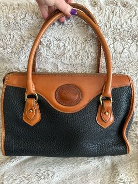 Vintage Dooney and Bourke, Black and Tan Leather Satchel Handbag